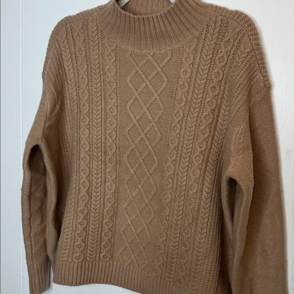 LOFT Camel Cable Knit Turtleneck Sweater